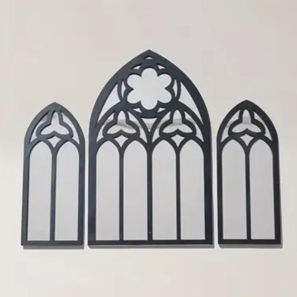 NEW! Set of 3 Gothic Cathedral Wall Mounted Wooden Mirrors!